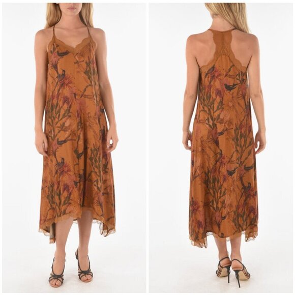 💕ALLSAINTS Seinie Nolina Slip Dress  Cinnamon Brown Floral Bird Print US 0 NWOT - Picture 8 of 16